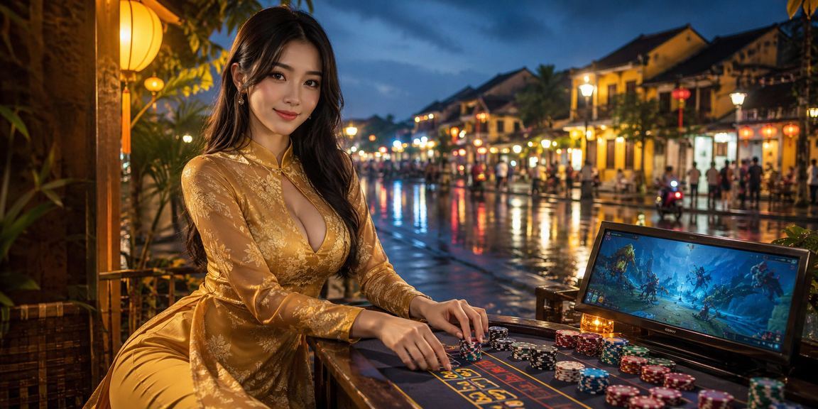 Cảnh Hội An với người theo dõi giải esports trên màn hình điện thoại